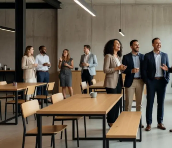Tým na firemním eventu v industriálním loft prostoru