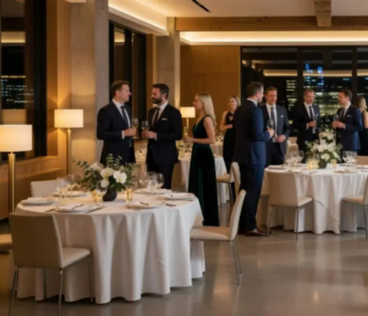 Výroční gala večer s elegantní výzdobou a nasvícením sálu