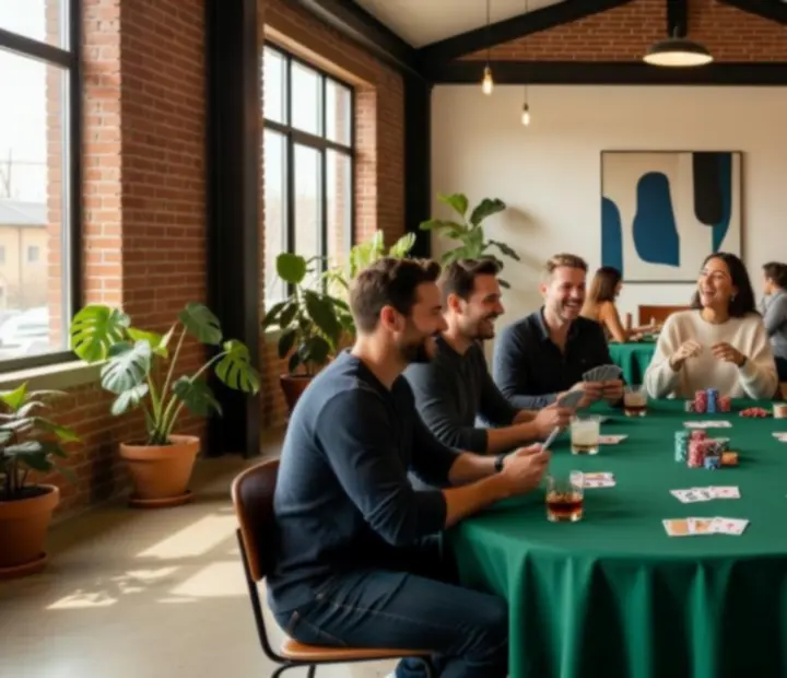 Hosté hrají rekreační poker během firemního večírku